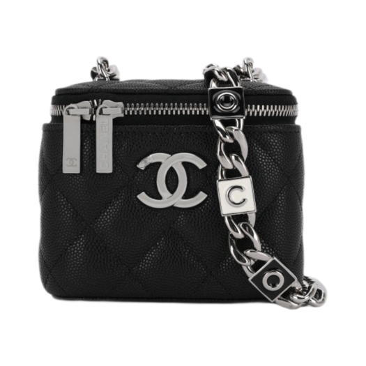 Chanel Clutch with Chain Shiny Grained Calfskin & Silver Black