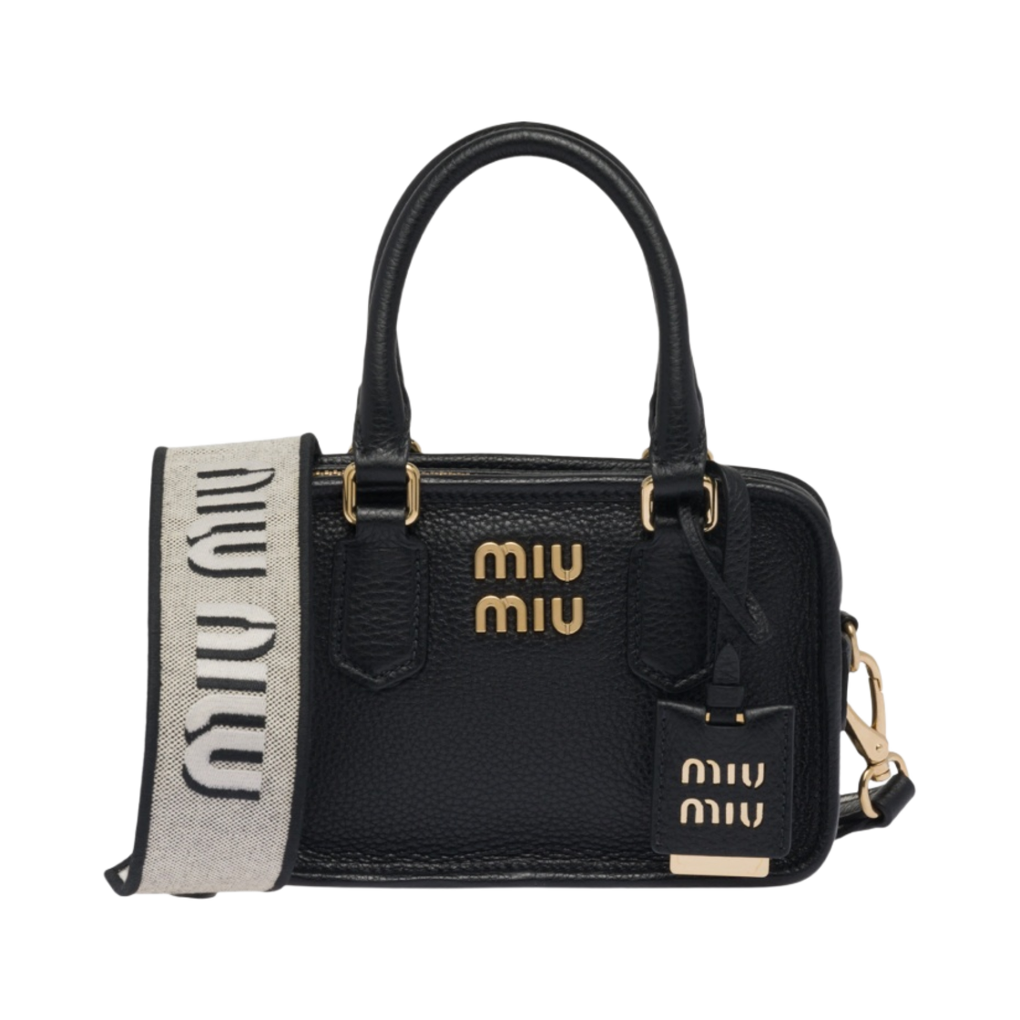 미우 미우 숄더 스트랩 가죽 탑 핸들백 블랙(Miu Miu Leather Top Handle Bag with Shoulder Strap Black) - 1
