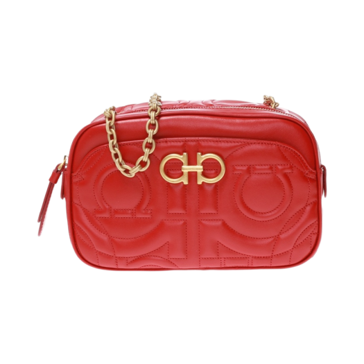 Ferragamo Quilted Gancini Camera Bag Lipstick Red