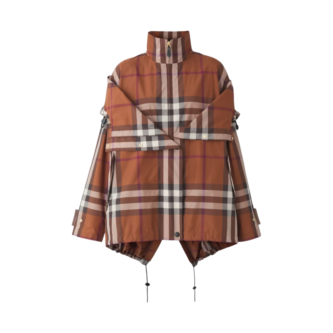 (W) 버버리 체크 리컨스트럭티드 후드 자켓 다크 버치 브라운((W) Burberry Check Reconstructed Hooded Jacket Dark Birch Brown) - 1