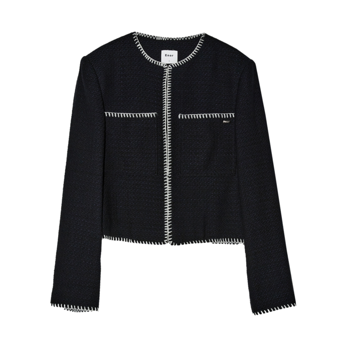 BESSJK004NV Enor Women Melo Stitch Pocket Tweed Jacket  Navy