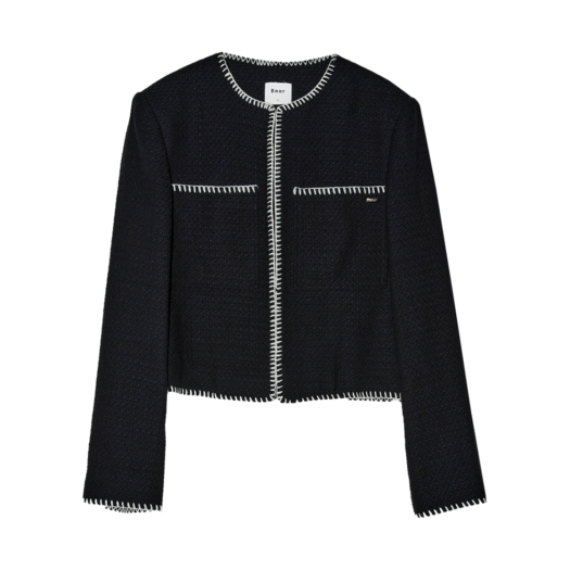 BESSJK004NV Enor Women Melo Stitch Pocket Tweed Jacket  Navy