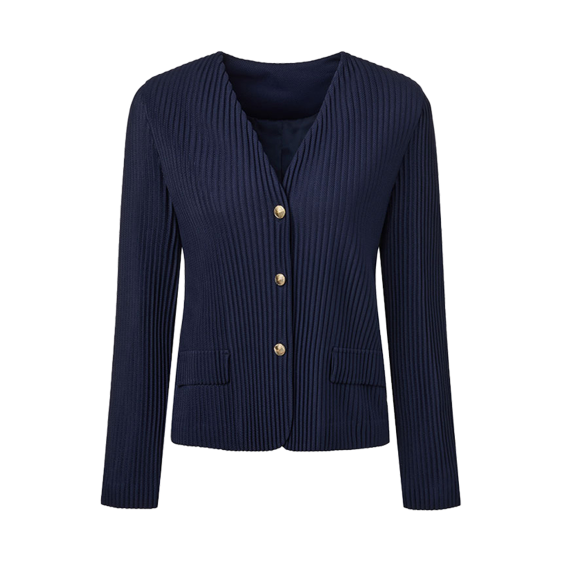 WJA1DNV Monplisse Women Collarless Pleats Jacket Navy