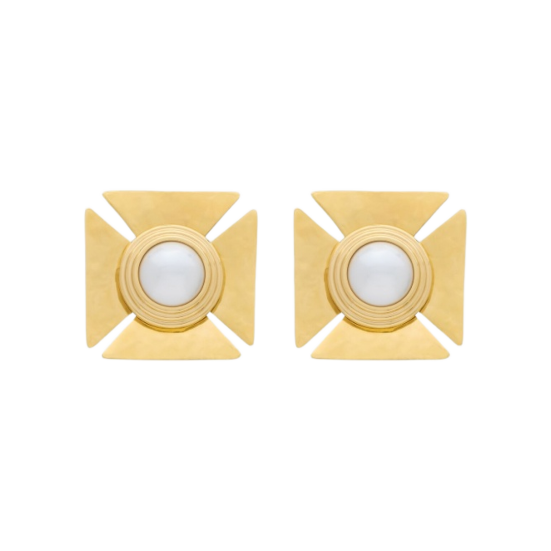 (W) 생로랑 펄리 스퀘어 이어링 메탈 브론즈 골드((W) Saint Laurent Pearly Square Earrings in Metal Bronze Gold) - 1