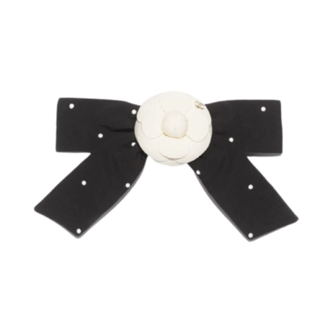 (W) 샤넬 리본 모양 바레뜨 코튼 이미테이션 펄 실크 & 블랙 화이트((W) Chanel Bow Barrette Cotton Imitation Pearls Silk & Black White) - 1