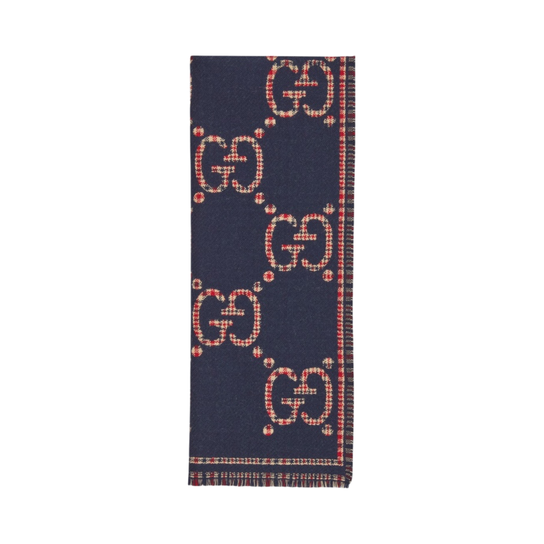 구찌 GG 울 머플러 네이비 블루 레드(Gucci GG Wool Muffler Navy Blue Red) - 1