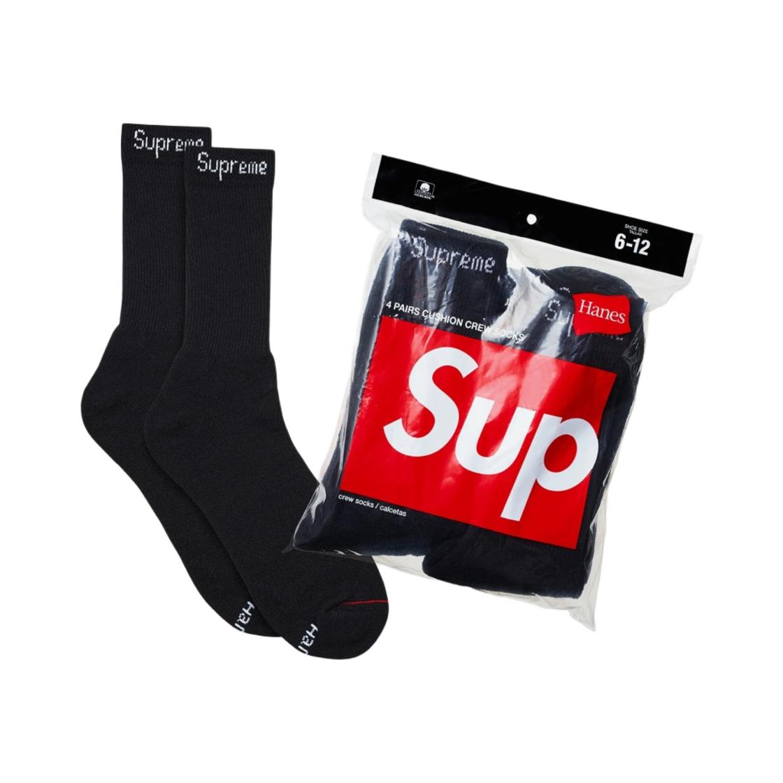 슈프림 헤인즈 크루 삭스 블랙 (4개입)(Supreme Hanes Crew Socks Black (4 Pack))
