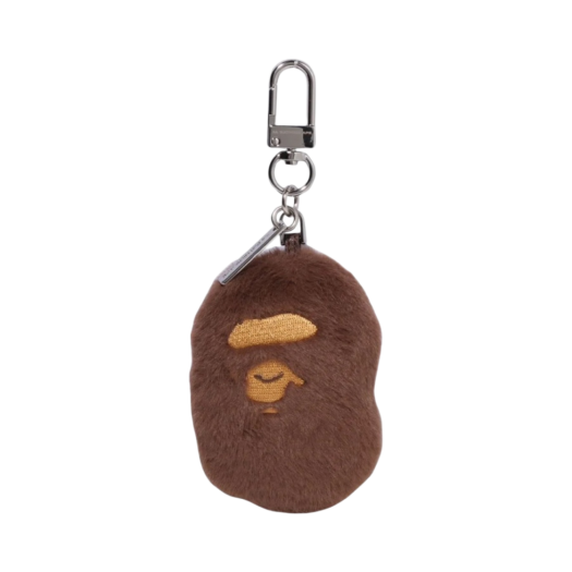 - BAPE Bathing Ape Head Faux Fur Keychain Brown
