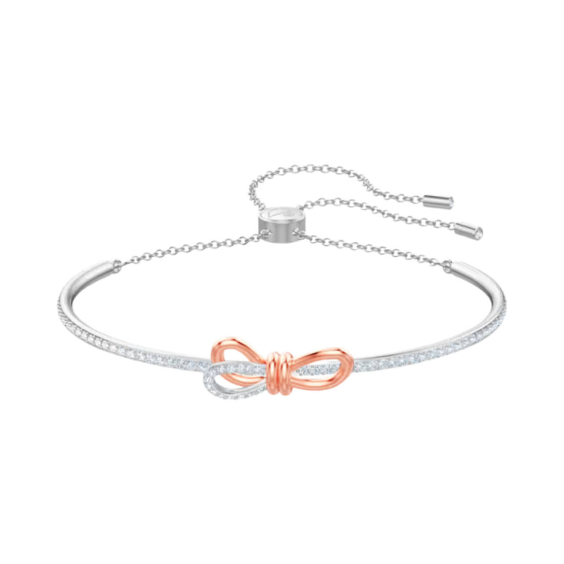 (W) 스와로브스키 라이프롱 보우 뱅글 리본 화이트 믹스 메탈 피니시((W) Swarovski Lifelong Bow Bangle Ribbon White Mix Metal Finish) - 1