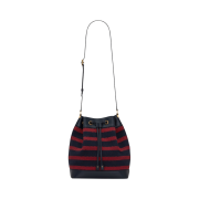 Saint Laurent Bucket Bag in Canvas and Braided Leather Marine