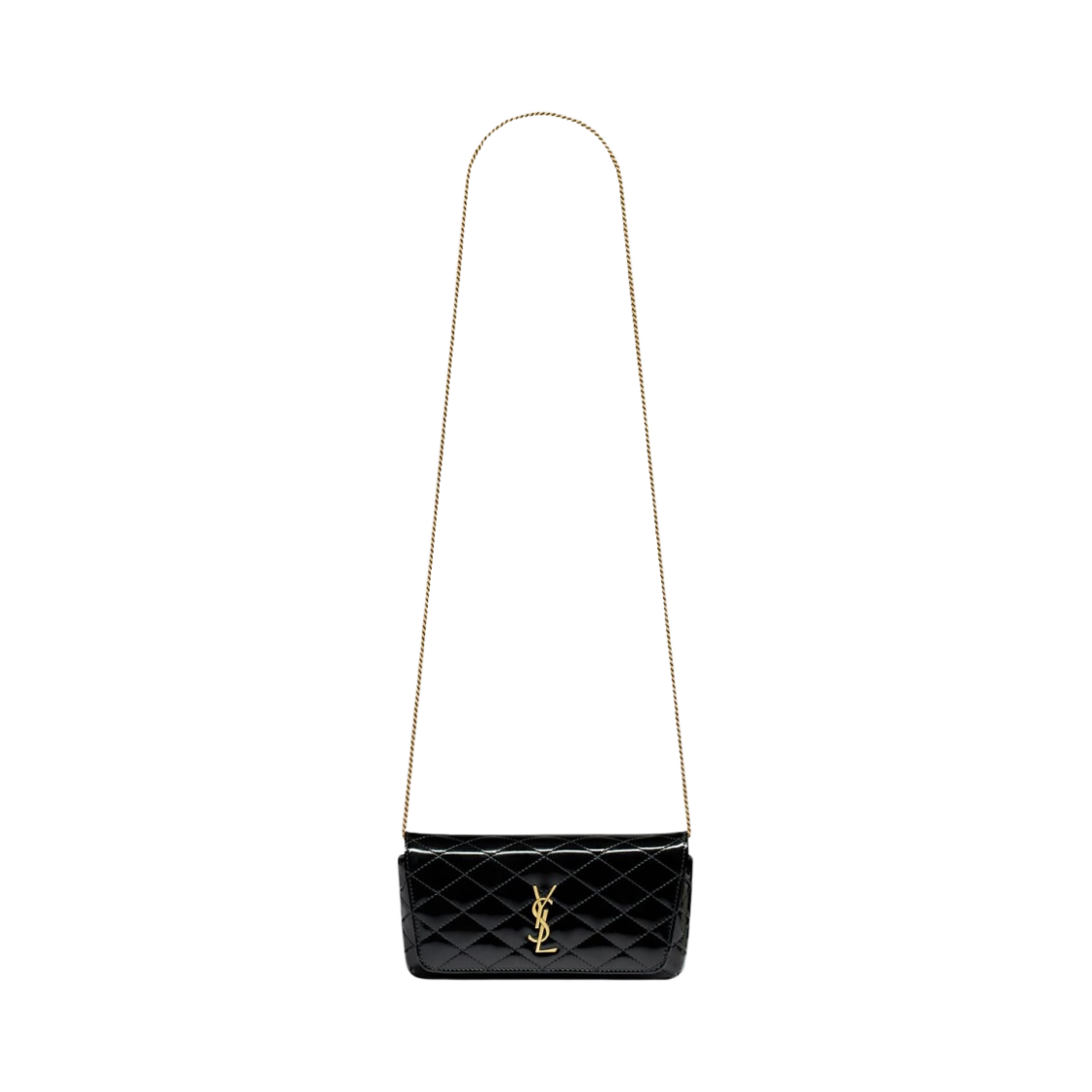 생로랑 퀼티드 페이던트 레더 가비 체인 폰 홀더 블랙(Saint Laurent Gaby Chain Phone Holder in Quilted Patent Leather Black) - 1