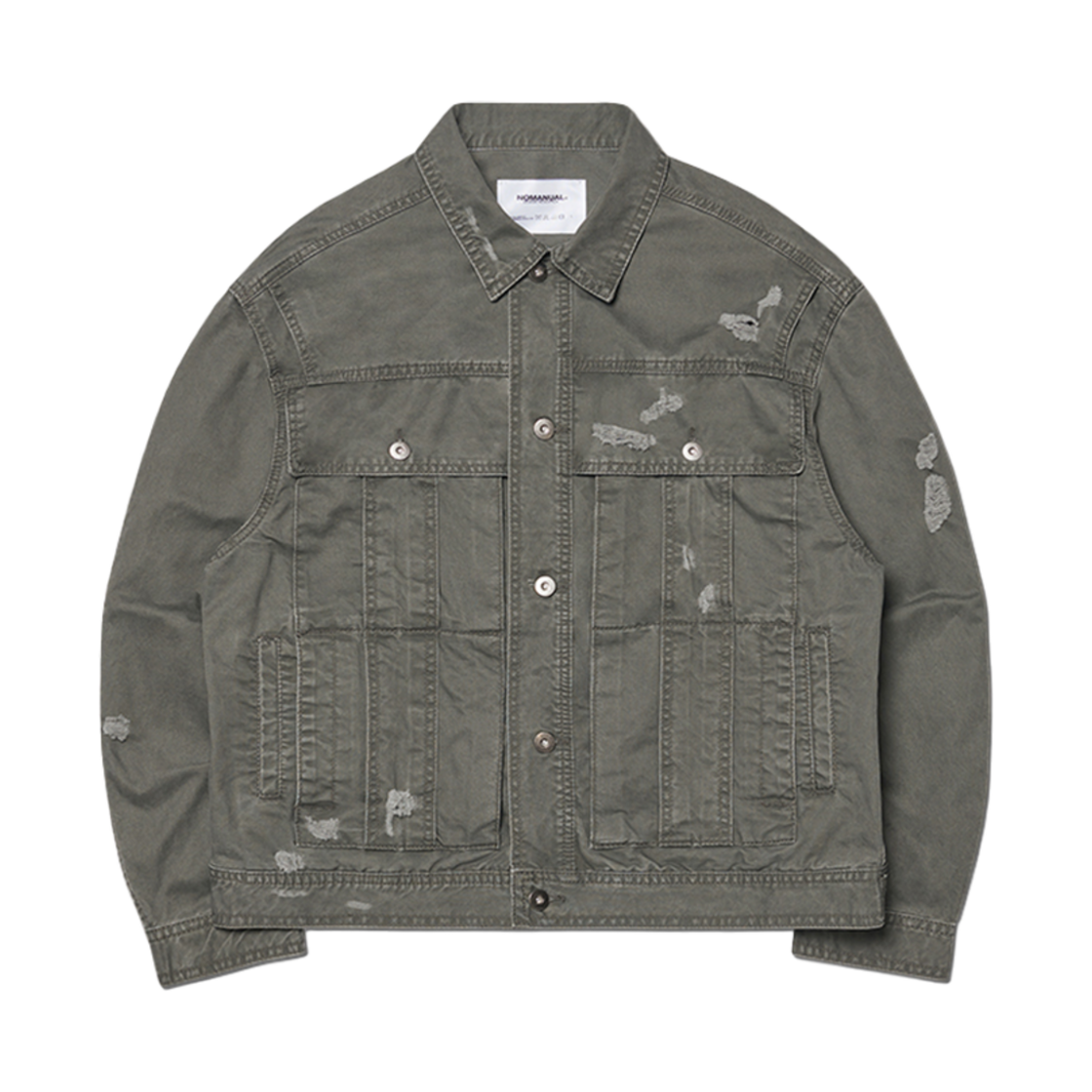 노매뉴얼 I.P 데미지드 자켓 카키 그레이