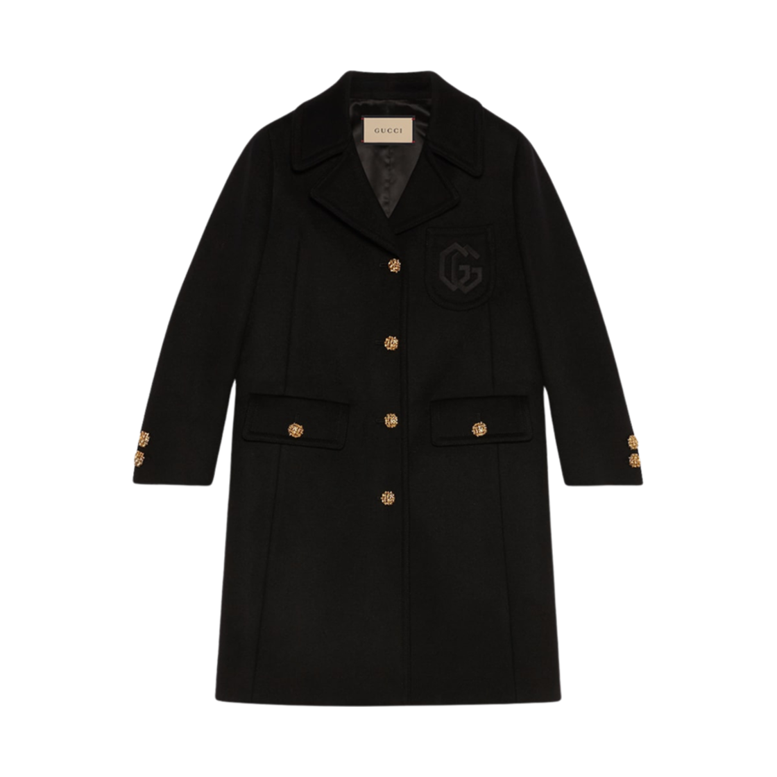 657054-ZAG3M-1000 (W) Gucci Double G Embroidery Wool Coat Black