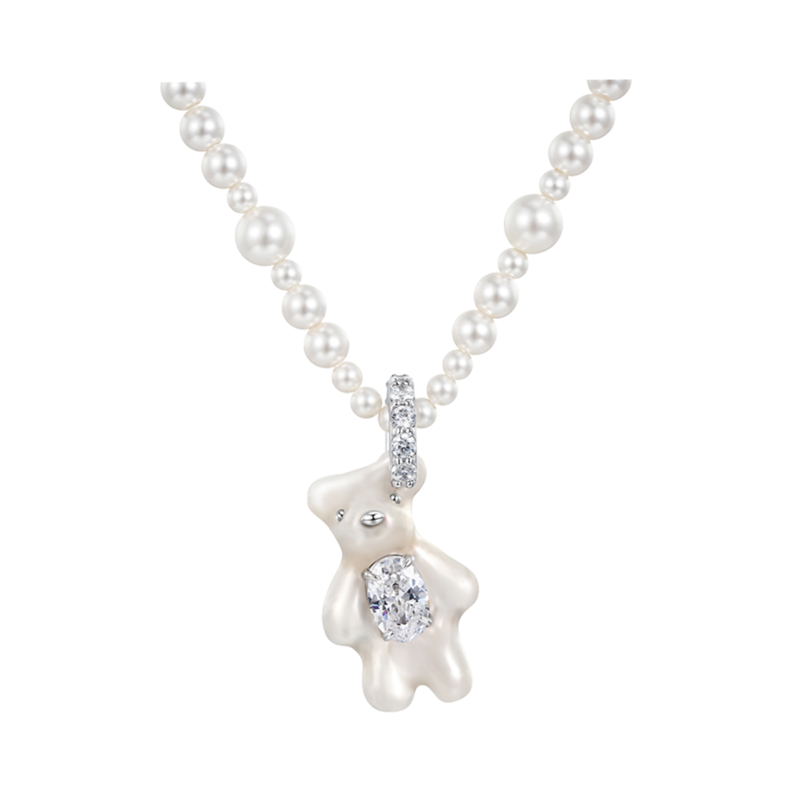 KW5BJENYV02WT Yvmin Mini Bear Pearl Gradient Color Necklace White - 25SS