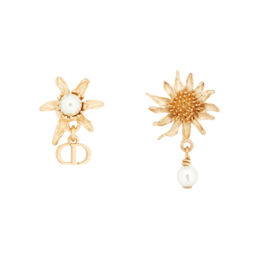 (W) Dior Chardons Earrings Gold Finish Metal White Resin Pearls