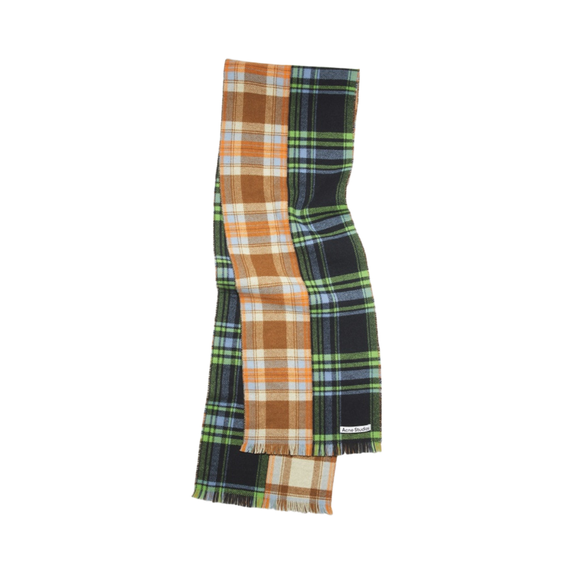 CA0278-DI7 Acne Studios Mixed Check Wool Muffler Blue Green Orange