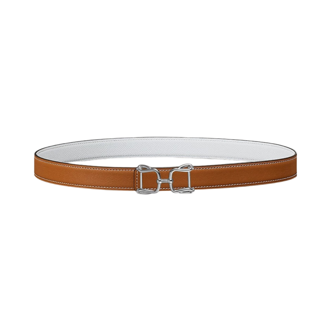 (W) 에르메스 아라베스크 벨트 버클 & 리버서블 가죽 스트랩 24mm & 실버 골드 블랑((W) Hermes Arabesque Belt Buckle & Reversible Leather Strap 24mm & Silver Gold Blanc) - 1