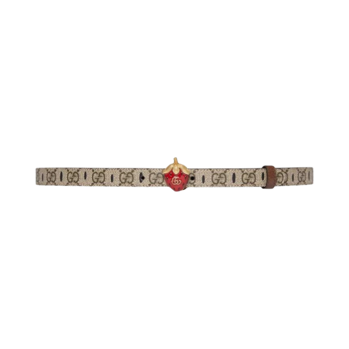 725371-FAA59-9848 (W) Gucci Strawberry Leather Belt Beige Brown