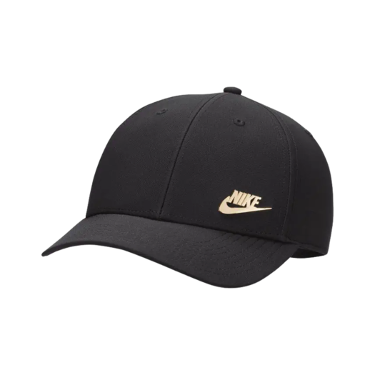 Nike Dri-Fit Club structured Metal Logo Cap Black Metallic Gold