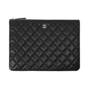 Chanel Medium Classic Pouch Grained Calfskin & Gold Black