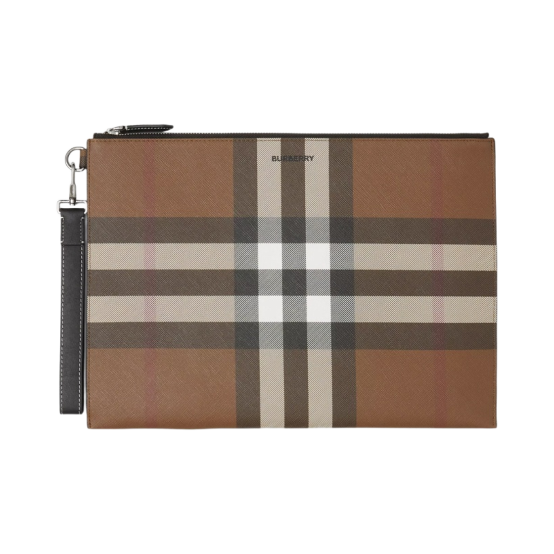버버리 이그재저레이트 체크 라지 지퍼 파우치 다크 버치 브라운(Burberry Exaggerated Check Large Zip Pouch Dark Birch Brown) - 1