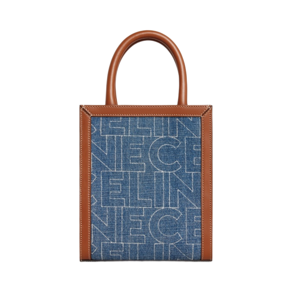 셀린느 미니 버티컬 카바스 데님 올오버 프린트 네이비 탄(Celine Mini Vertical Cabas in Denim with All-Over Print Navy Tan) - 1