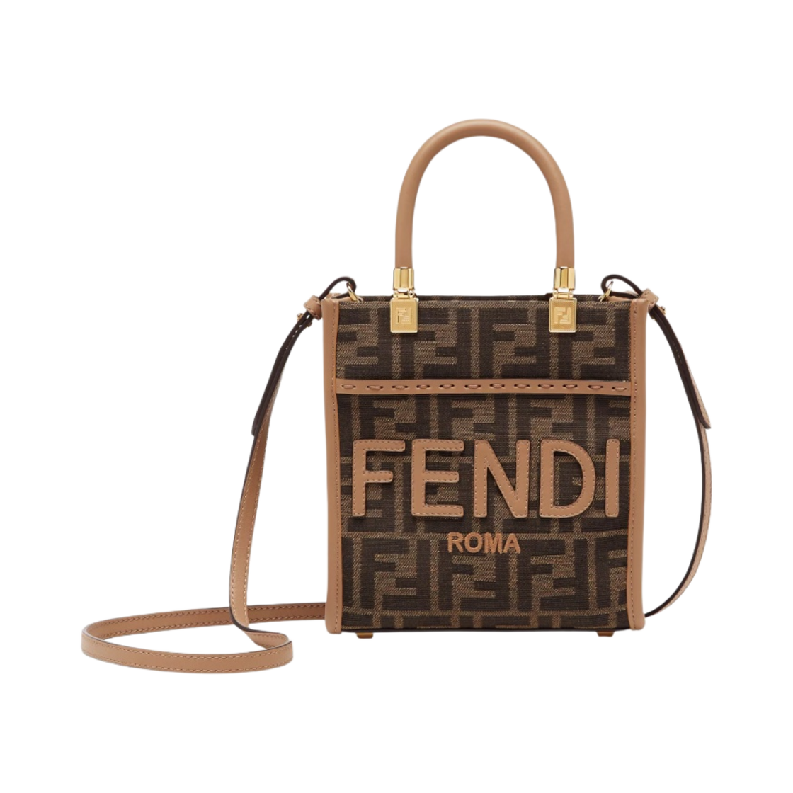 8BS092ALP3F1AOE Fendi Mini Sunshine FF Fabric Shopper Bag Brown
