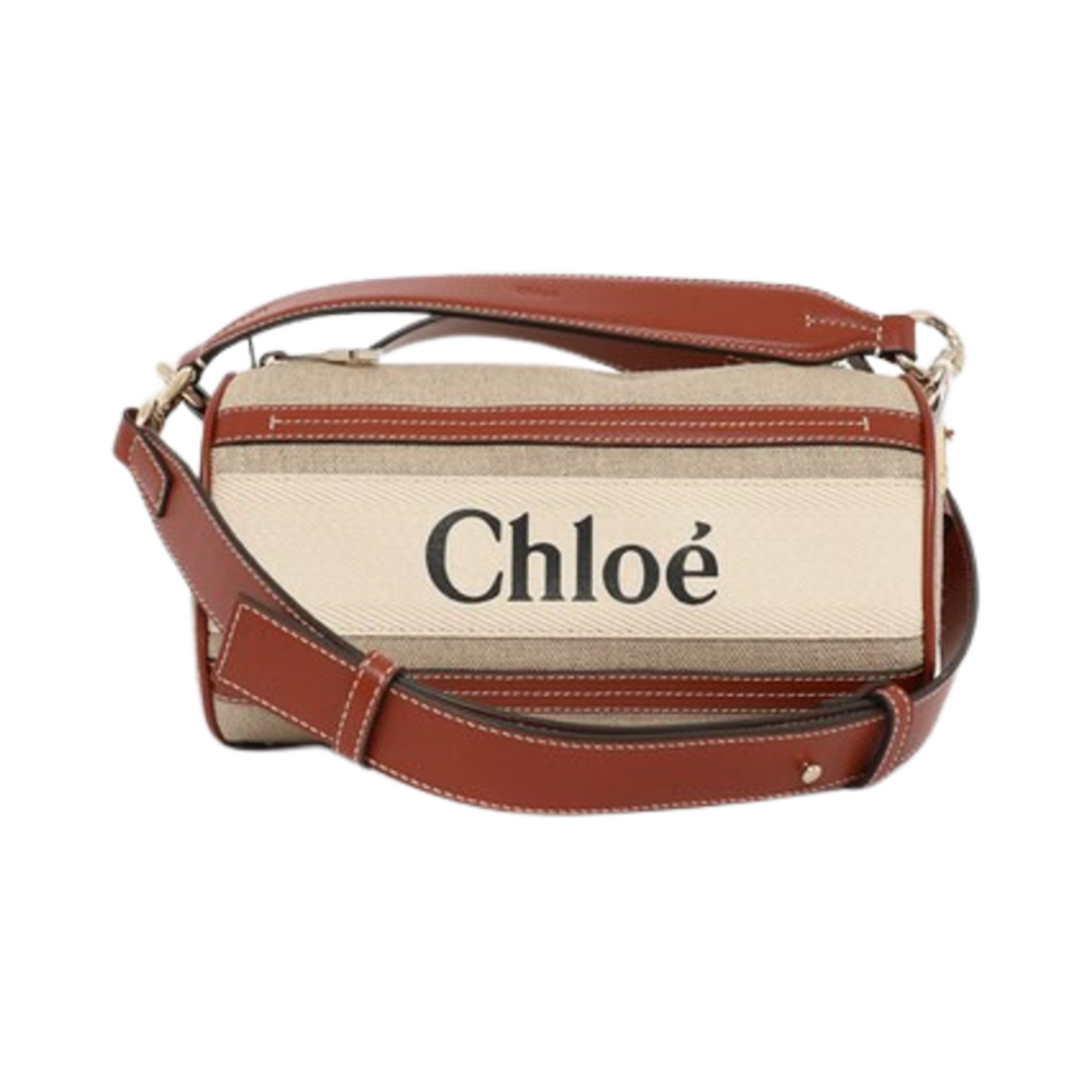 CHC24AS682I2690U Chloe Woody Tube Shoulder Bag in Linen Soft Leather White Brown