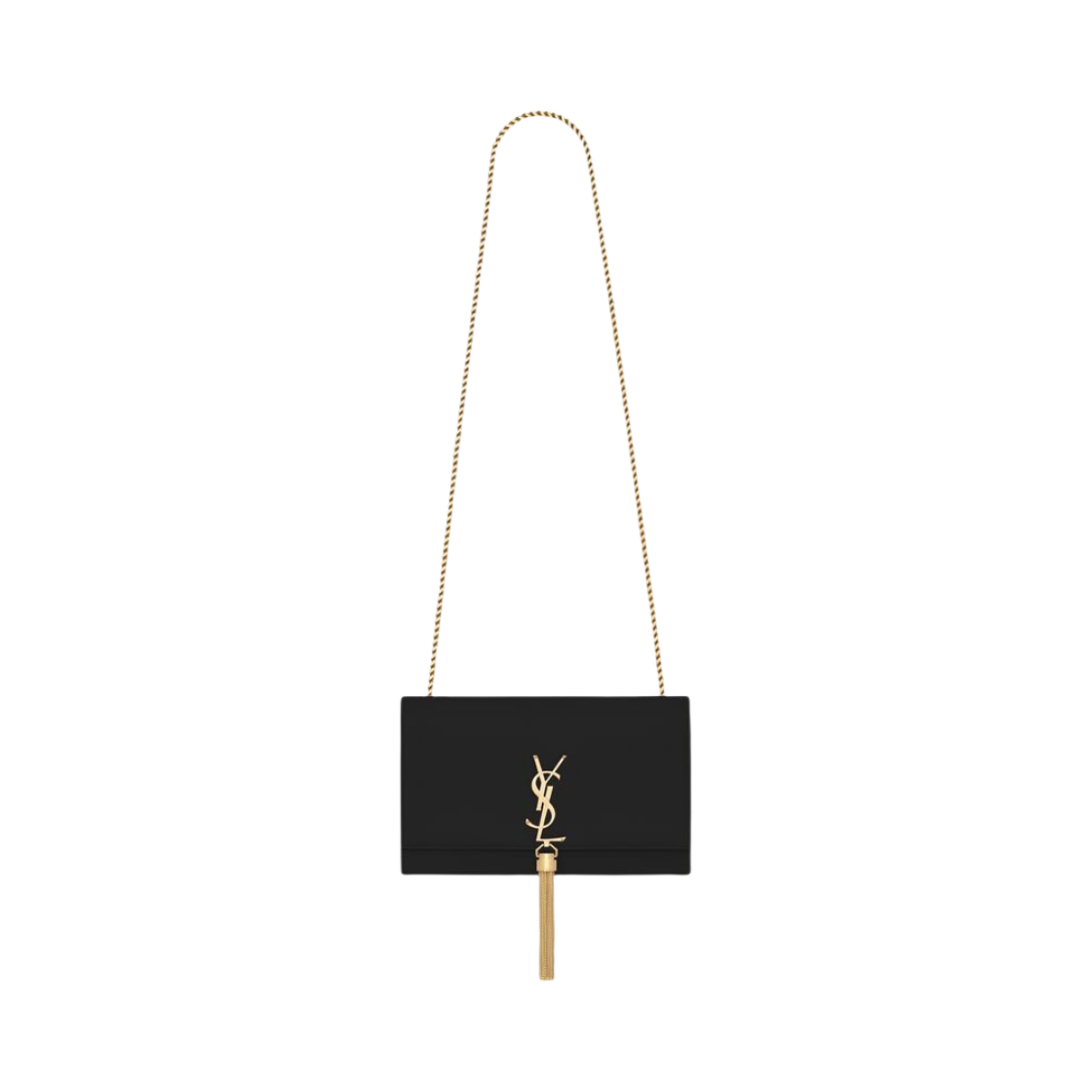 생로랑 케이트 미디움 체인 백 태슬 그레인 드 뿌드르 엠보스 레더 블랙