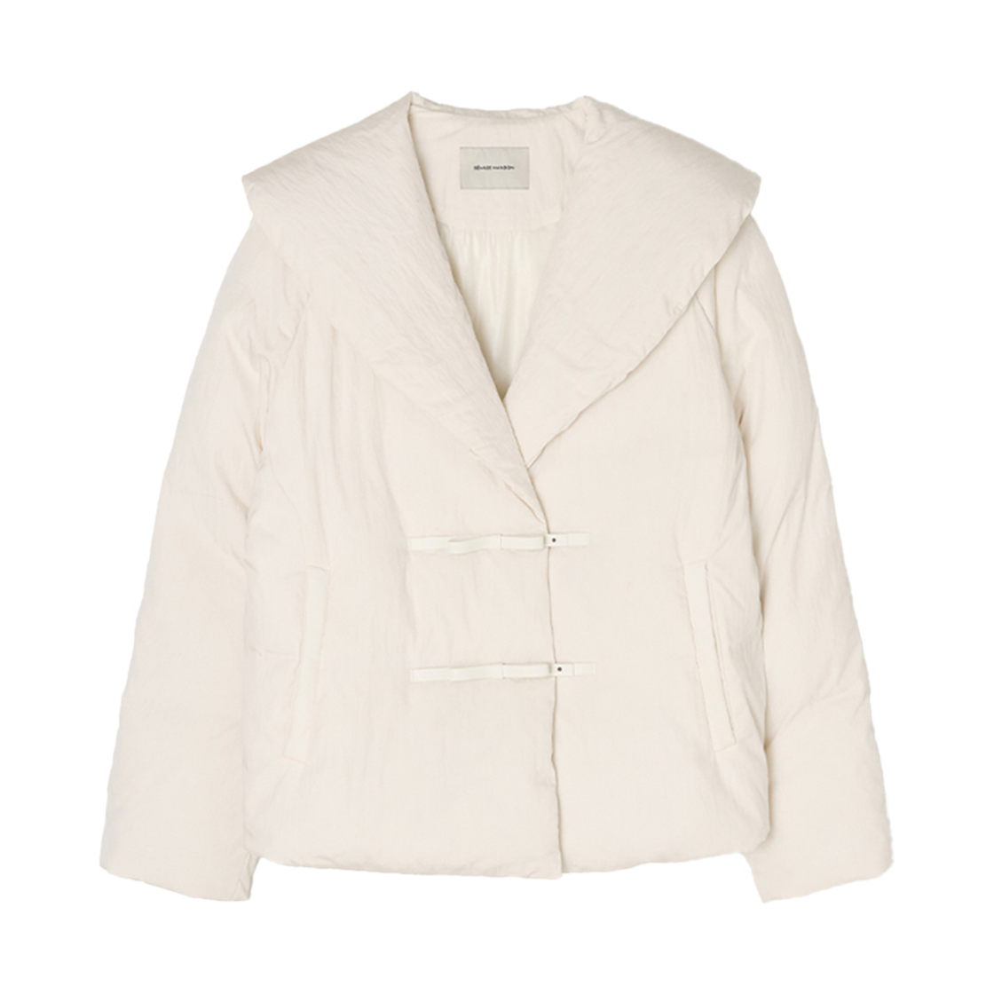 비뮤즈맨션 리본 숄 카라 덕 다운 크림