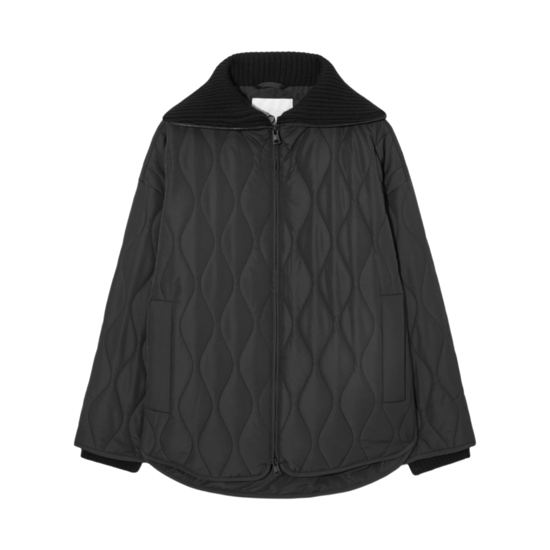 (W) 코스 오버사이즈 니트 칼라 퀼티드 자켓 블랙((W) COS Oversized Knitted Collar Quilted Jacket Black)