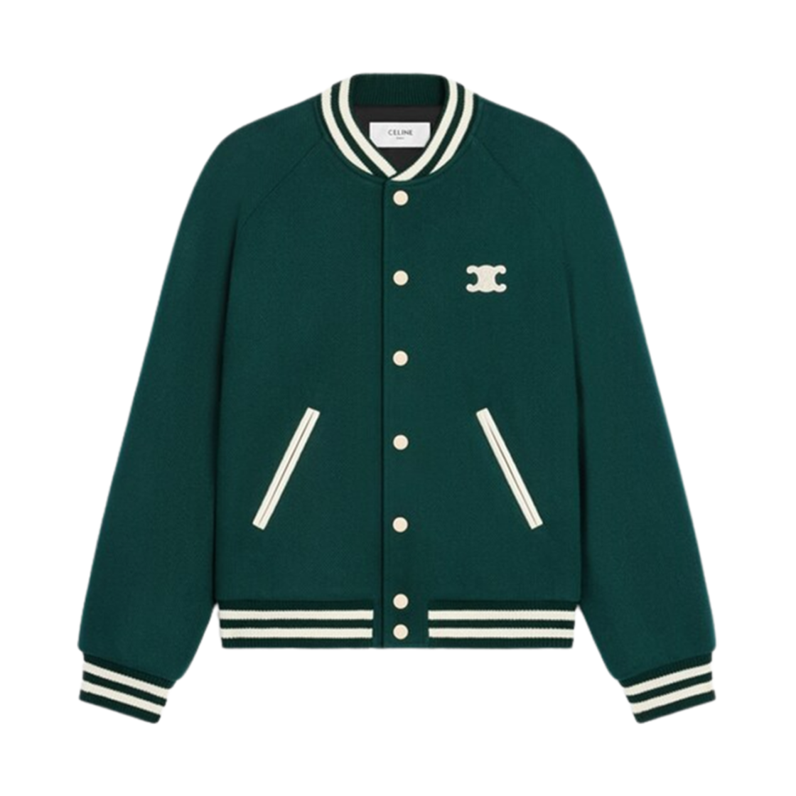 RV0L4896C-31VP Celine Textured Wool Triomphe Teddy Jacket Vert Sapin