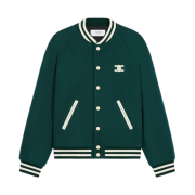 Celine Textured Wool Triomphe Teddy Jacket Vert Sapin