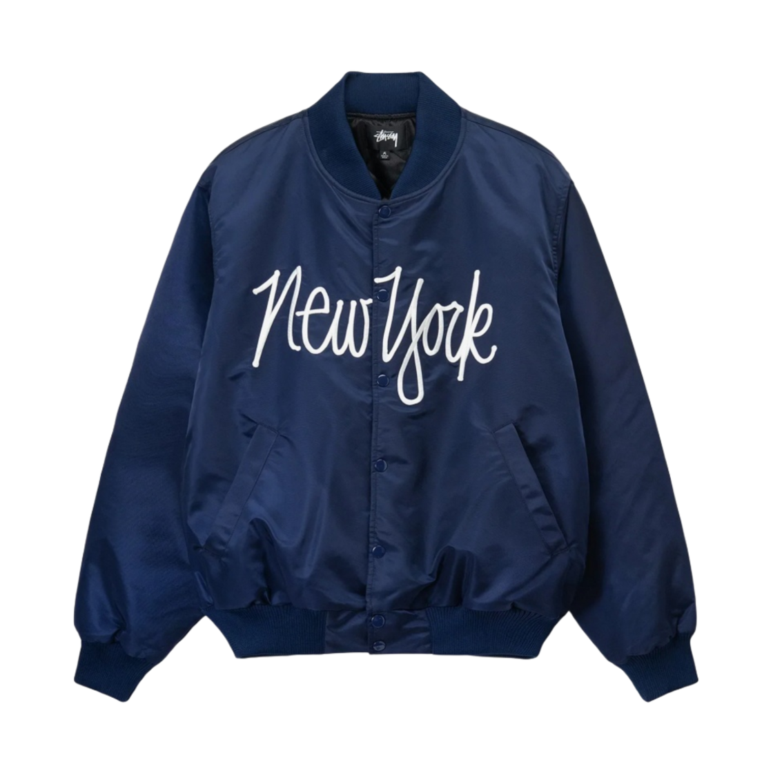 23SS/NY CHAPTER SATIN JACKET　Nylon 스투시 NY 챕터 사틴 바시티 자켓 네이비 | Stussy | KREAM
