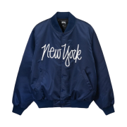 Stussy NY Chapter Satin Varsity Jacket Navy