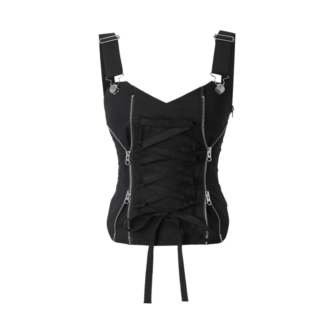 (W) 쓰리타임즈 집 오버롤 탑 블랙((W) Threetimes Zip Overall Top Black) - 1