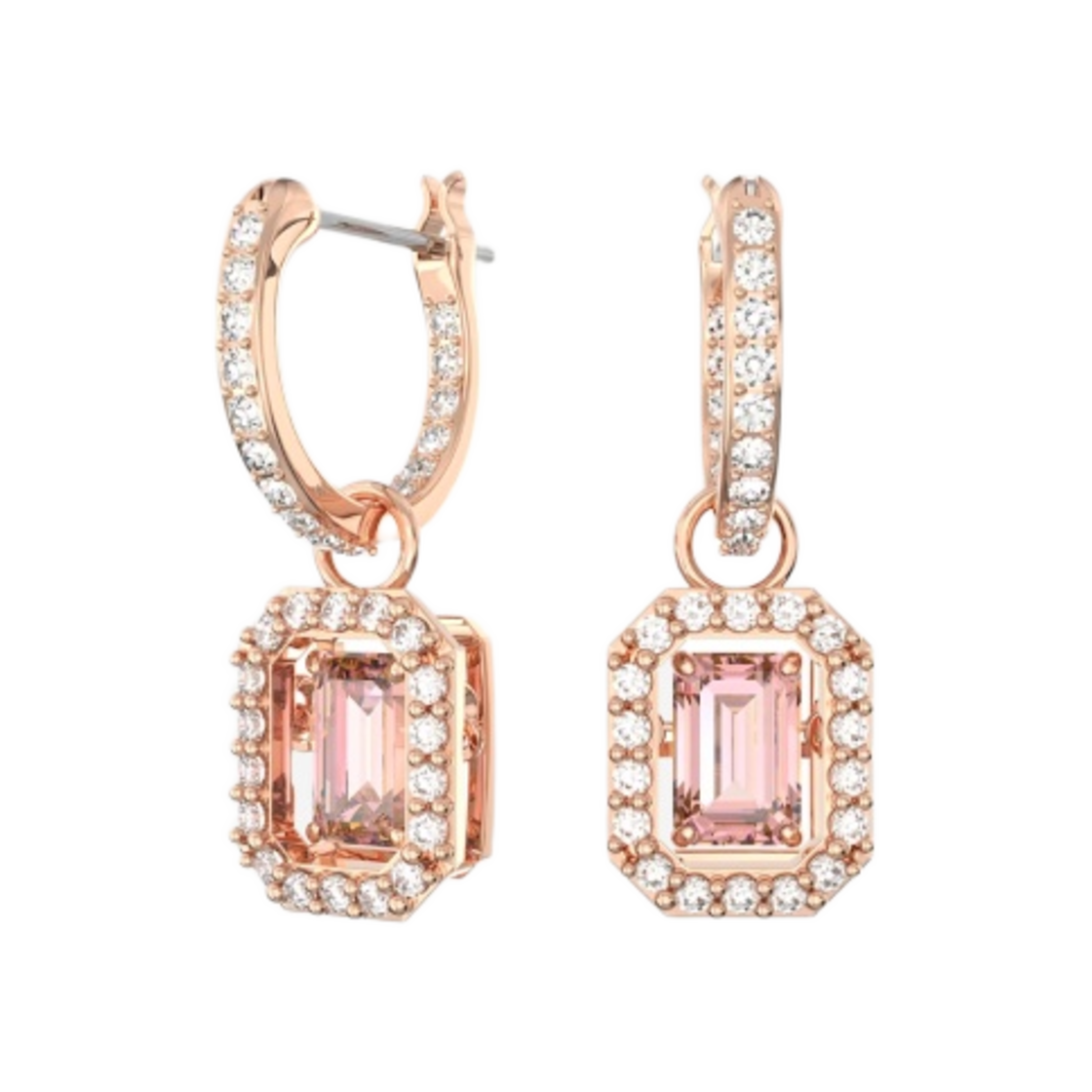 (W) 스와로브스키 밀레니아 드롭 이어링 핑크 로즈 골드 플래팅((W) Swarovski Millenia Drop Earrings Pink Rose Gold Plated) - 1