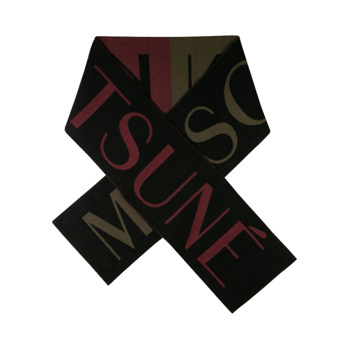 JU06244WA0007-O597 Maison Kitsune Logo Jacquard Muffler Wine Lees Black