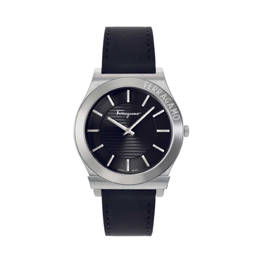 SFMP00122 Ferragamo Gancini Gent Quartz 41mm Leather Silver Black