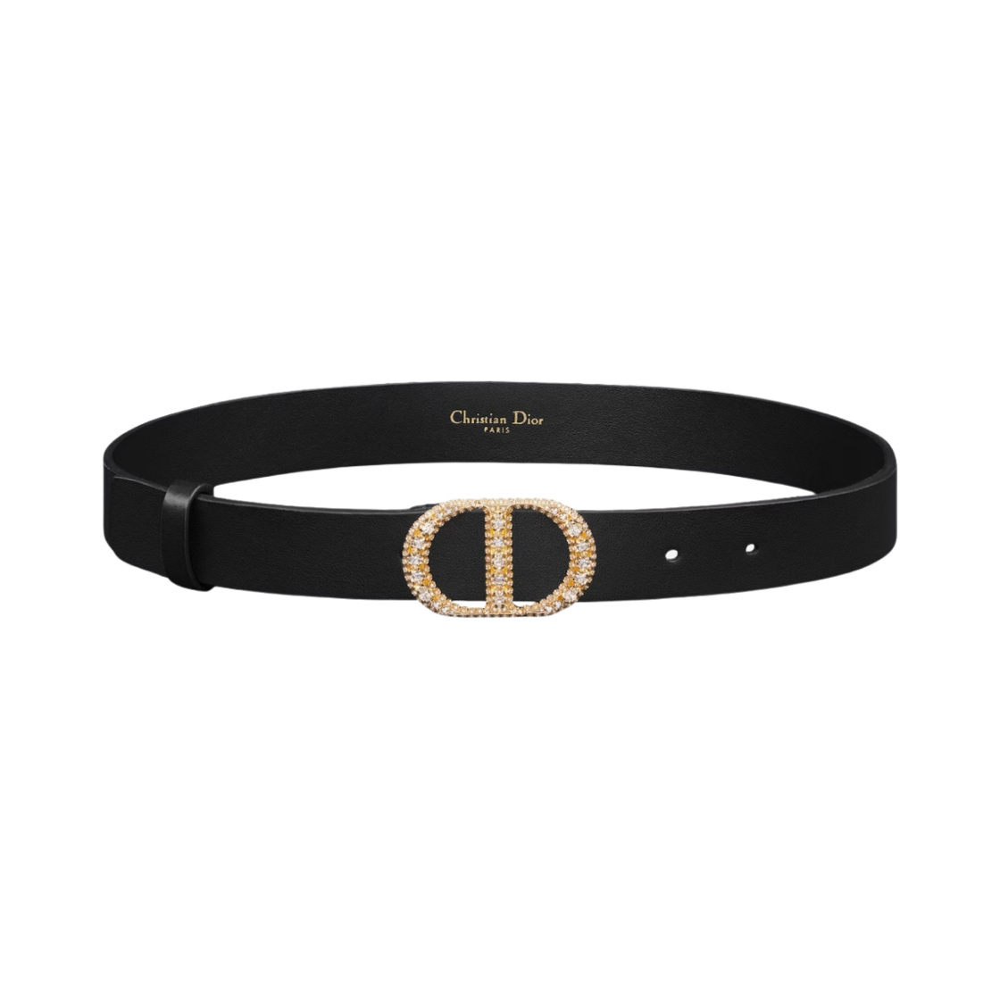 (W) 디올 30 몽테뉴 27mm 스무스 카프스킨 크리스탈 벨트 블랙 실버 톤 크리스탈((W) Dior 30 Montaigne 27mm Smooth Calfskin Crystals Belt Black Silver Tone Crystals) - 1