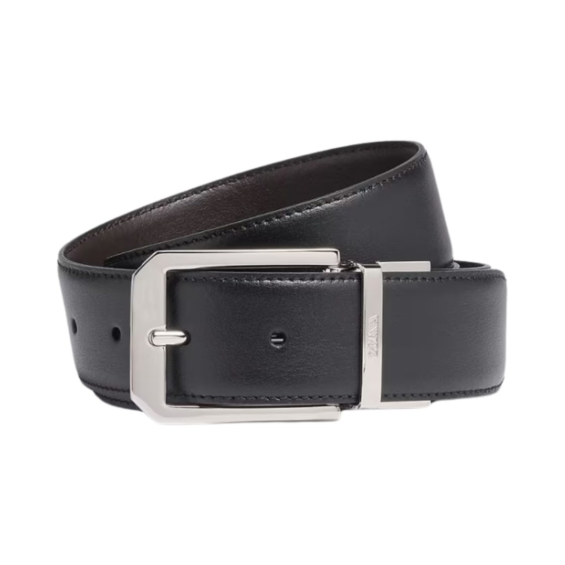 LHVIC-B011PZ-NTM Zegna Reversible Leather Belt Black Dark Brown
