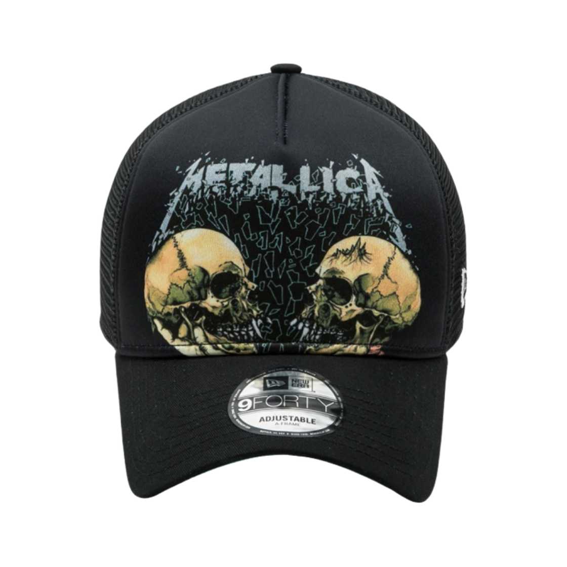 뉴에라 x 메탈리카 더블 스컬 A프레임 트러커 볼캡 블랙(New Era x Metallica Double Skull A-Frame Trucker Ball Cap Black)