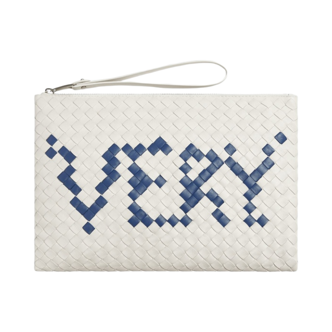 보테가 베네타 미디움 인트레치아토 플랫 파우치 화이트 크루즈(Bottega Veneta Medium Intrecciato Flat Pouch White Cruise) - 1