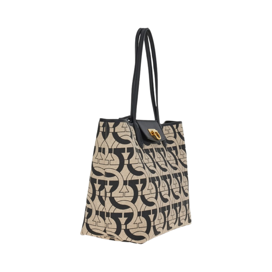 페라가모 간치니 로고 토트백 블랙 내츄럴(Ferragamo Gancini Logo Tote Bag Black Natural) - 2