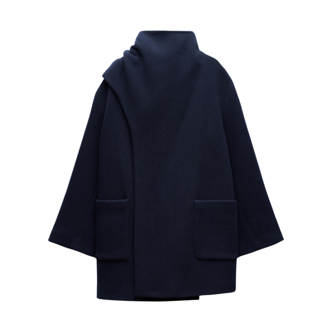 W) 자라 ZW 컬렉션 울 블렌드 스카프 코트 네이비 블루 | Zara