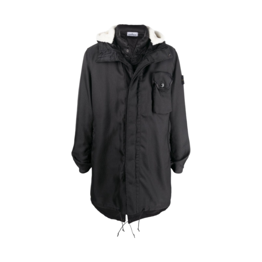 Stone Island 70224 Modified Panama 6/3 HT Nylon + Leather Down Parka Black - 21FW