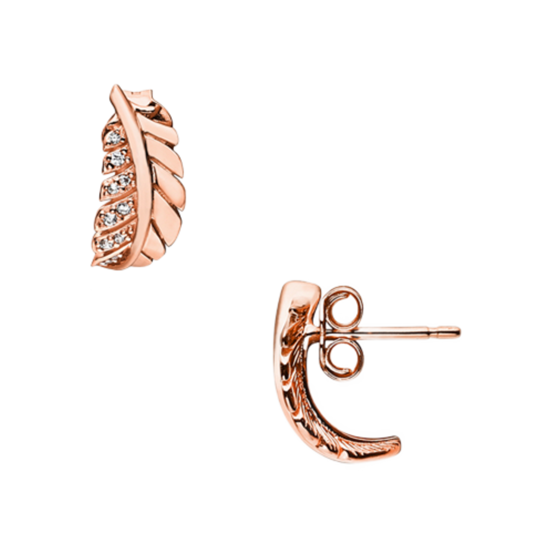 282574C01 (W) Pandora Floating Curved Feather Stud Earrings Rose Gold Plated Clear