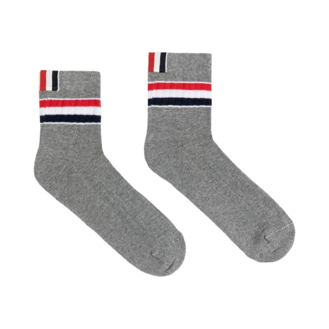 톰브라운 애슬레틱 립 코튼 스트라이프 앵클 렝스 삭스 그레이(Thom Browne Athletic Rib Cotton Stripe Ankle Length Socks Grey) - 1