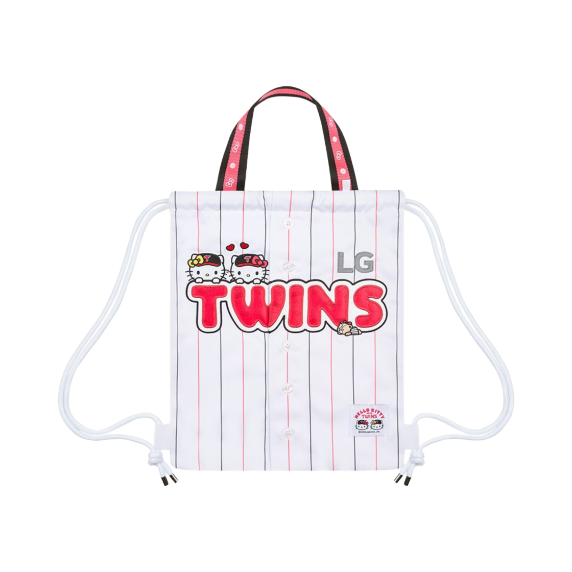 LG 트윈스 x 헬로 키티 캐릭터 유니폼 짐색 화이트 핑크(LG Twins x Hello Kitty Character Uniform Gym Sack White Pink)