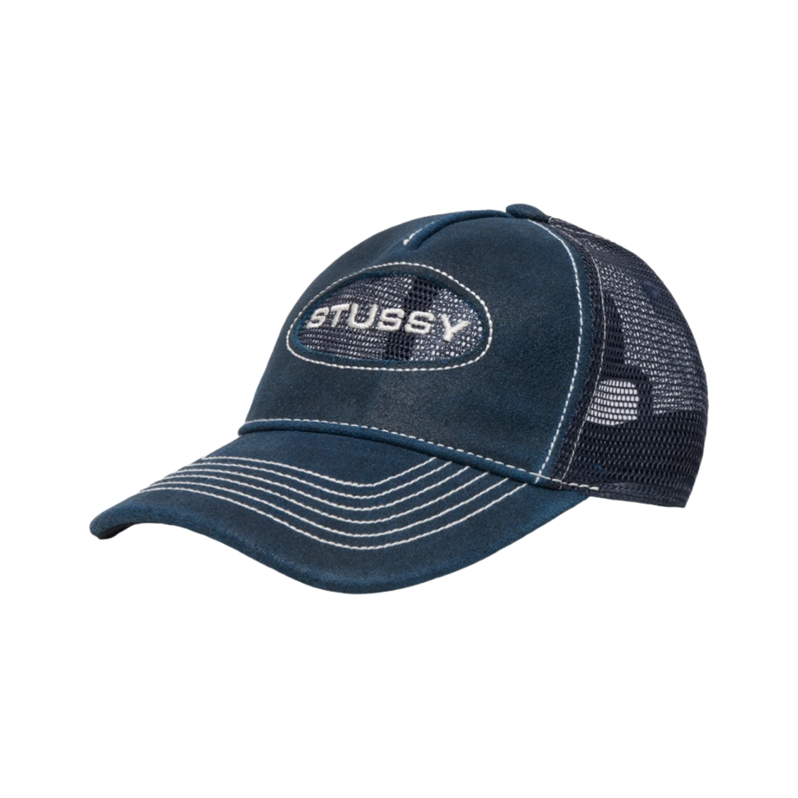 스투시 로우 프로 트러커 컷아웃 레더 스냅백 네이비 | Stussy 스투시 로우 프로 트러커 컷아웃 레더 스냅백 네이비 | Stussy